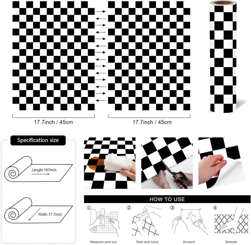 OSECAGE Modern Peel and Stick Wallpaper Black and White Mosaic Checkered Contact Paper 17.7"x197" Self Adhesive Lattice Wallpaper Removable Decorative Wallpapers for Bedroom Countertops Cabinet Vinyl Roll - Image 3